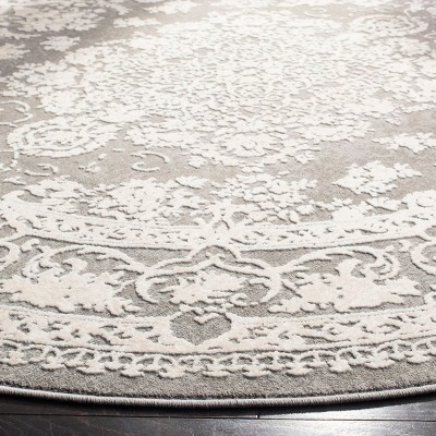 Round Dark Grey and Cream Synthetic Floral Area Rug