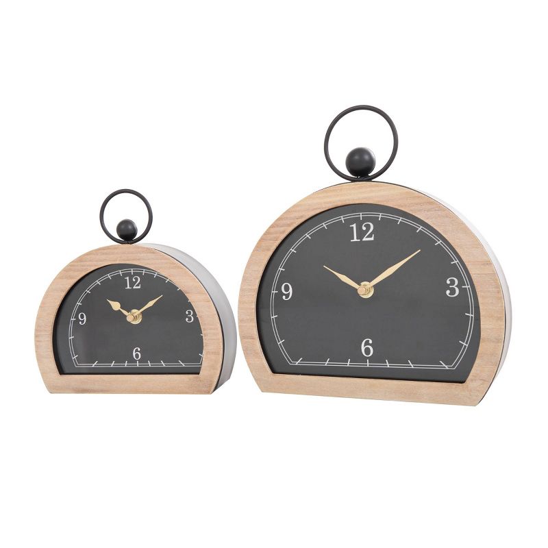 Set of 2 Wooden Semi-Circle Clocks with Brown Wooden Frame and Ring Handle - Olivia & May, 1 of 8