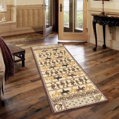 Kumasinova Wild West Area Rug – Horses & Cowboy Motifs for Living Room, Kid & Pet-Friendly, Made in Turkey, Stain-Resistant Door Mat