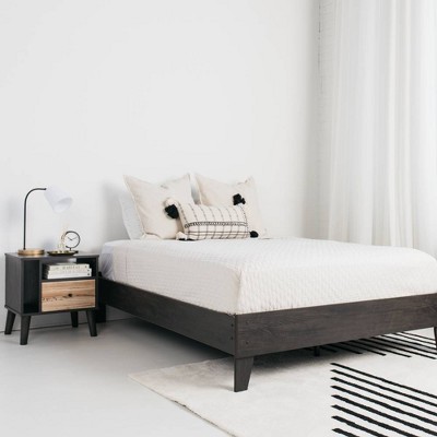 Charcoal Contemporary Full Platform Bed with Engineered Oak Grain