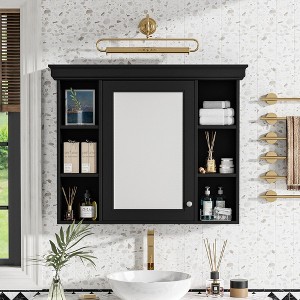 NicBex Wall Mounted Bathroom Storage Cabinet with Mirror,Bathroom Wall Cabinet with 6 Open Shelves,Bathroom Medicine Cabinet for Bathroom,Black - 1 of 4