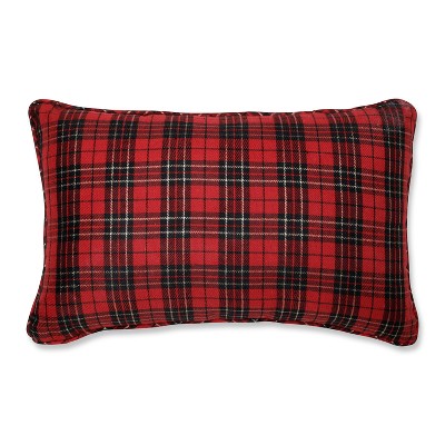 11.5&#34;x18.5&#34; Indoor Christmas Plaid Lumbar Throw Pillow Red - Pillow Perfect: Festive Decorative Cushion, Weather &#38; Fade Resistant