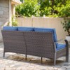 POCASSY Outdoor 75" Outdoor Sofa with Metal Armrest, All Weather Patio Brown Wicker Sofa Outdoor Couch Furniture for Porch, Deck, Garden - 2 of 4