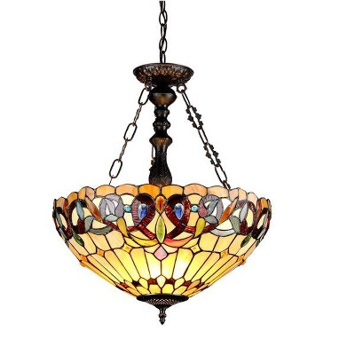 Chloe Lighting Serenity Victorian 3 Light Inverted Ceiling Pendant 18`` Shade
