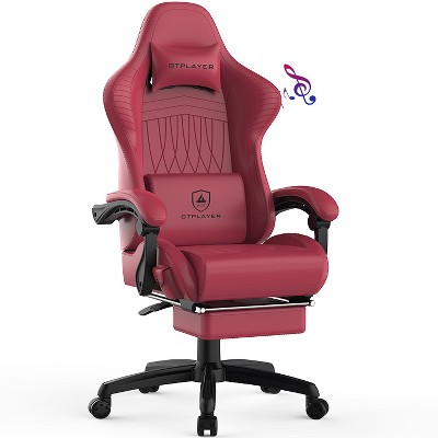 GTPLAYER Pro Gaming Chair with Footrest, Dual Bluetooth 5.1 Speakers PVC Leather Recliner, Winered