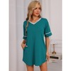 cheibear Womens Cotton Sleepwear Soft Comfy Sleepshirts V Neck Short Sleeve Short Night Shirts Sleep Dress with Pockets - 2 of 4