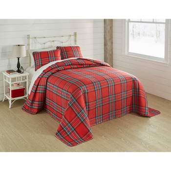 BrylaneHome 3 Piece Microfleece Christmas Bedspread Set Reversible Quilted Cover & Pillow Shams