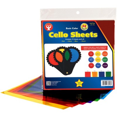 Hygloss Cello Sheets, 12 x 12 Inches, Assorted Colors, pk of 48