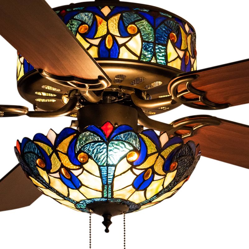 52&#34; LED Tiffany Style Stained Glass Halston Lighted Ceiling Fan Black - River of Goods, 4 of 16