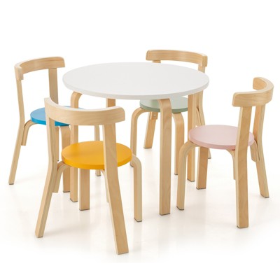 Infans 5-Piece Kids Wooden Curved Back Activity Table & Chair Set w/Toy Bricks Assorted