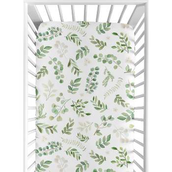 Sweet Jojo Designs Girl Baby Fitted Crib Sheet Botanical Floral Leaf Green and White