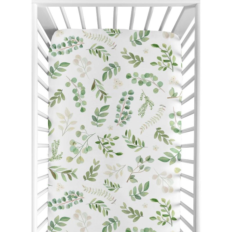 Sweet Jojo Designs Girl Baby Fitted Crib Sheet Botanical Floral Leaf Green and White, 1 of 8