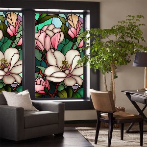 Colorful Retro Floral Privacy Window Film,Removable Uv Blocking Heat, Insulation Non-adhesive Stained Glass Window Film - 1 of 4