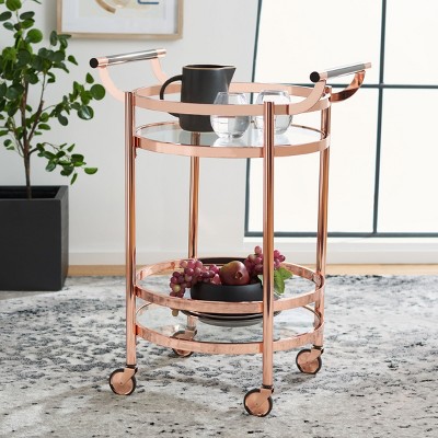 Contemporary Chic Rose Gold & Black Nickel Round Bar Cart with Glass Tiers