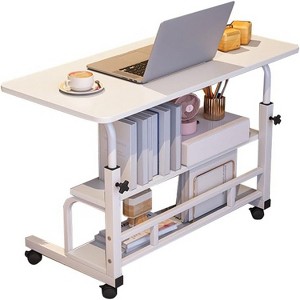 GustoWave  Portable Rolling Desk With Wheels, Adjustable Height Mobile Computer Desk With Storage Shelf For Home Office Study - 1 of 4