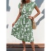 Women's Short Sleeved Round Neck Tie Waist Pleated Midi Dress Geometric Patterns - 3 of 4