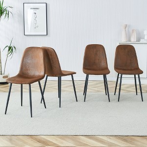 Gulches SET OF 4 Modern Medieval Style Restaurant Cushioned Side Chairs Soft Linen Techno Fabric Cushions Black Metal Legs - 1 of 4