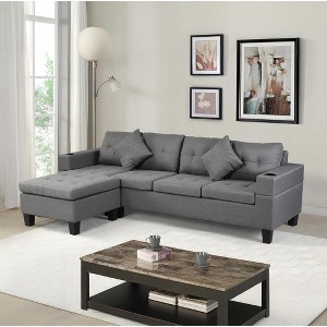 Sectional Sofa Set for Living Room with L Shape Chaise Lounge,cup holder and Left or Right Hand Chaise Modern 4 Seat (FAUX Polyester Gray) - 1 of 1