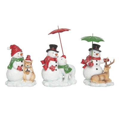Transpac Small Resin Snowman & Critter Figurine Set of 3 Christmas Home Decorations