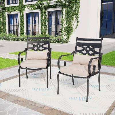 2pk Outdoor Dining Chairs with Thick Seat & Back Cushions & Metal Frame -  Captiva Designs