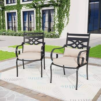 2pk Steel Patio 360 Swivel Padded Arm Chairs with Sling Seat & Back -  Captiva Designs
