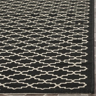 Black and Beige Square Synthetic Indoor/Outdoor Area Rug