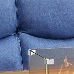 blue cushion/brown wicker