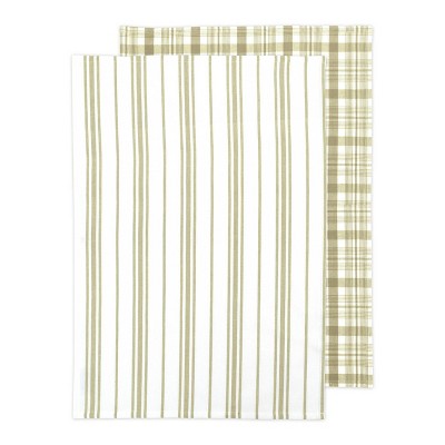 2pk Farmhouse Check Print Kitchen Towel Khaki - MU Kitchen