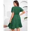 YESFASHION Women Plus Size Button Down V Neck Midi Dress Short Sleeve Ruffle Casual Summer Dress - 4 of 4