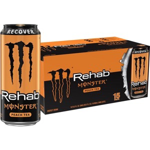 Monster Energy Rehab Peach Tea Energy, Energy Iced Tea, Energy Drink, 15.5 Ounce (Pack of 15) - 1 of 4