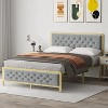 Bed Frame, Velvet Upholstered Platform Bed with Button Tufted Headboard, Heavy Duty Metal Mattress Foundation and Metal Slats - 3 of 4