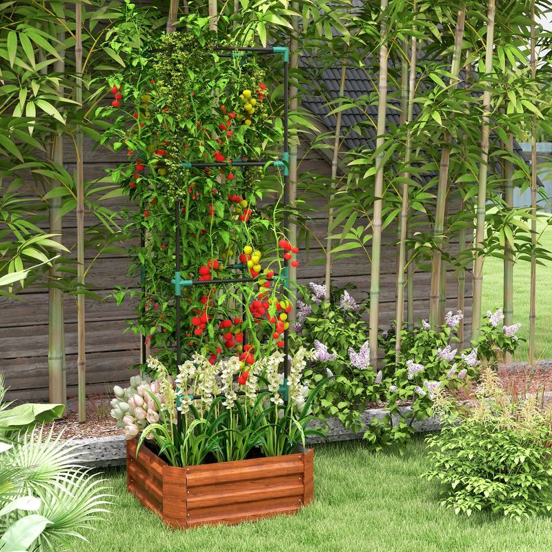 Outsunny Raised Garden Bed, 24" x 24" x 11.75" Galvanized Planter Box w/ Tomato Cage, Open Bottom for Climbing Vines, 2 of 7