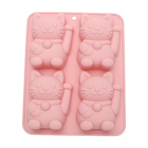 Unique Bargains Chocolate Mould 4-Cavity Lucky Cat Candy Mould Hand Wash Pink 6.85"x5.51"x1.22" 1 Pc - 1 of 4