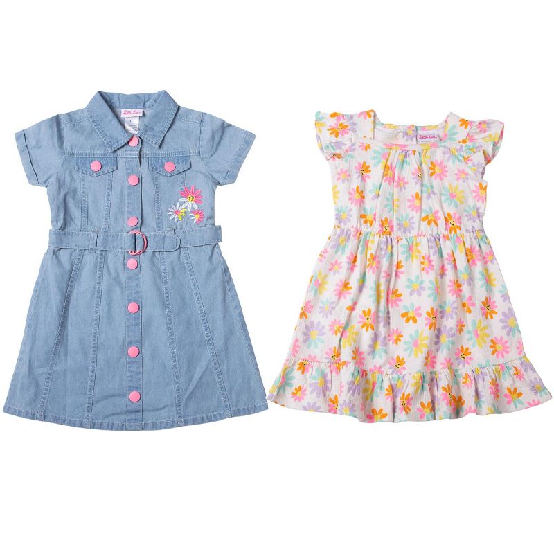 Little Lass Girl's 2-Pack of Denim and Cotton Dresses, 1 of 2
