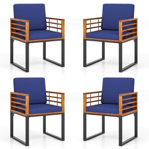 Costway Acacia Wood Outdoor Dining Chairs Set of 4 with Soft Cushions & Metal Frame - 1 of 4