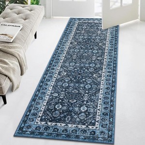 Washable Runner Rug, Non-Slip Hallway Carpet, Foldable Low Pile Oriental Print Rug for Entryway, Laundry, or Kitchen - 1 of 4