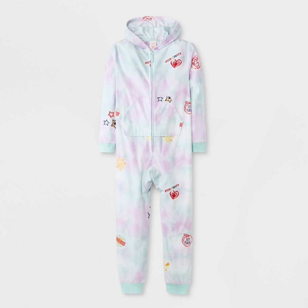 Girls' Tie-Dye with Patches Blanket Sleeper Union Suit - Cat & Jack White S