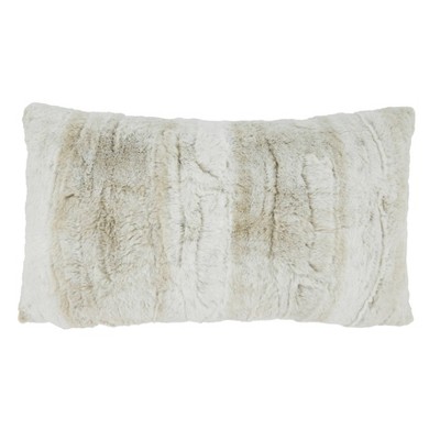 Natural Faux Fur Oblong Throw Pillow 12 x 20 Inch