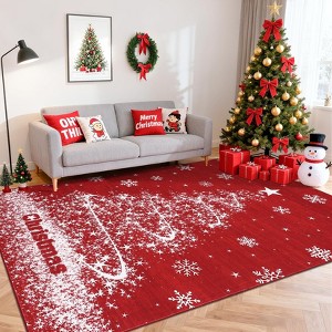 Christmas Area Rug, Christmas Tree Print Throw Carpet with Non Slip Backing, Low Pile Stain Resistant Floor Carpet for Living Room, Bedroom - 1 of 4