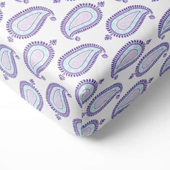 Bacati - Paisley Printed Purple Aqua Teal 100 percent Cotton Universal Baby US Standard Crib or Toddler Bed Fitted Sheet