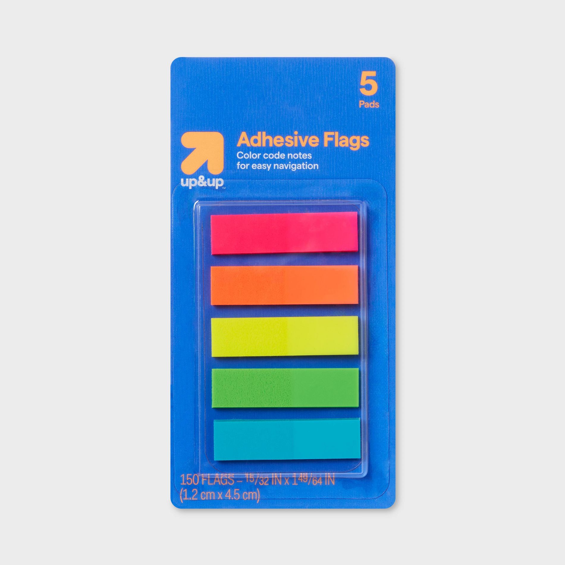 Adhesive Flags 5 Pads 150ct Solid - up&up™: Multicolor Sticky Note Flags, Reusable Office Supplies, Filing Accessories
