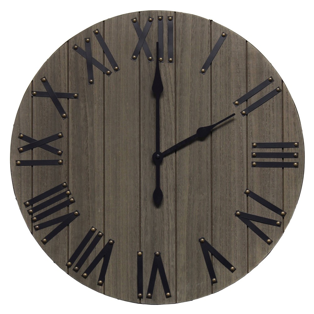 Photos - Wall Clock 21" Handsome Rustic Farmhouse Wood  Gray Wash - Elegant Designs