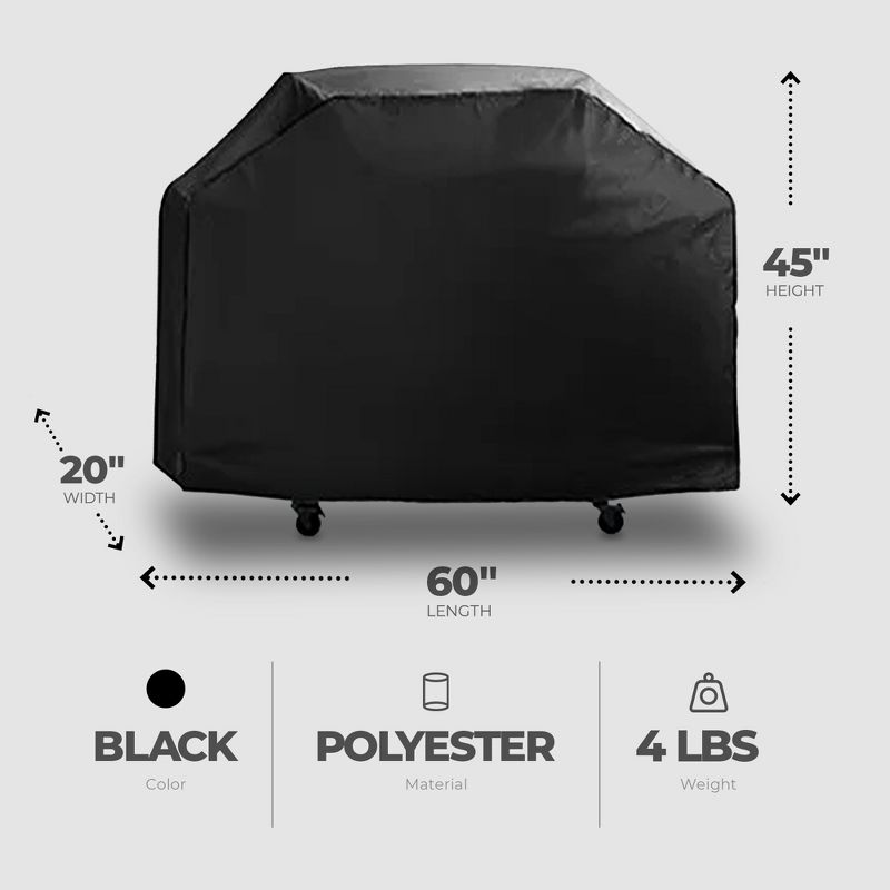 Grill Zone 60 x 20 x 45 Inch Outdoor Small/Medium Resistant To Weather Premium Universal BBQ Gas Grill Cover with Hook and Loop Closure, Black, 3 of 5