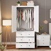 Armoire Wardrobe Closet Wooden Wardrobe Cabinet with 3 Drawers Hanging Rod 2 Doors Clothing Storage Cabinet Large Capacity Storage - 3 of 4