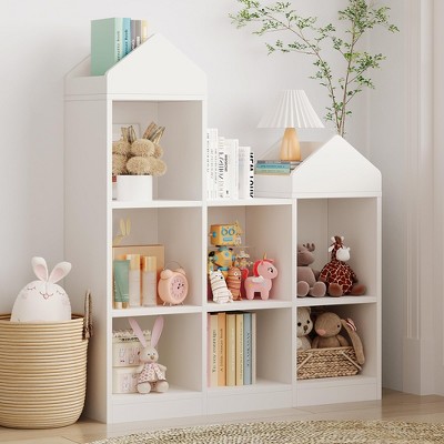 7-Cubby Kids Bookshelf Wooden Toy Storage Organizer Bookcase Toddlers Playhouse Cabinet Shelf