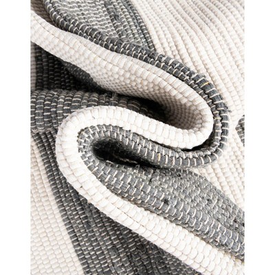 Handwoven Striped Chindi Rag Rug in Gray and Cream Cotton