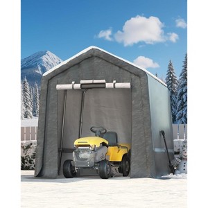 7x12FT Carport with 2 Roll-Up Doors & Vents, 240G Heavy-Duty Waterproof PE Tarp, UV-Resistant Storage Sheds for Motorcycle, Firewood & Tools - 1 of 4