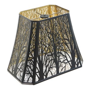 ALUCSET Metal Bell Lampshade, Etched Forest Lamp Shade Rectangular Cut Corner (5+6.5) " Top x (8+12)" Bottom x 10" High, Black Gold Replacement Cover - 1 of 4
