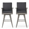 GDFStudio Venice Outdoor Wicker 30 Inch Swivel Barstools with Cushions (Set of 2), Mixed Black/Dark Gray - 2 of 4