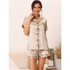 cheibear Women's Silky Satin Button Down Shirt with Shorts Sleepwear Pajama Sets - 2 of 4